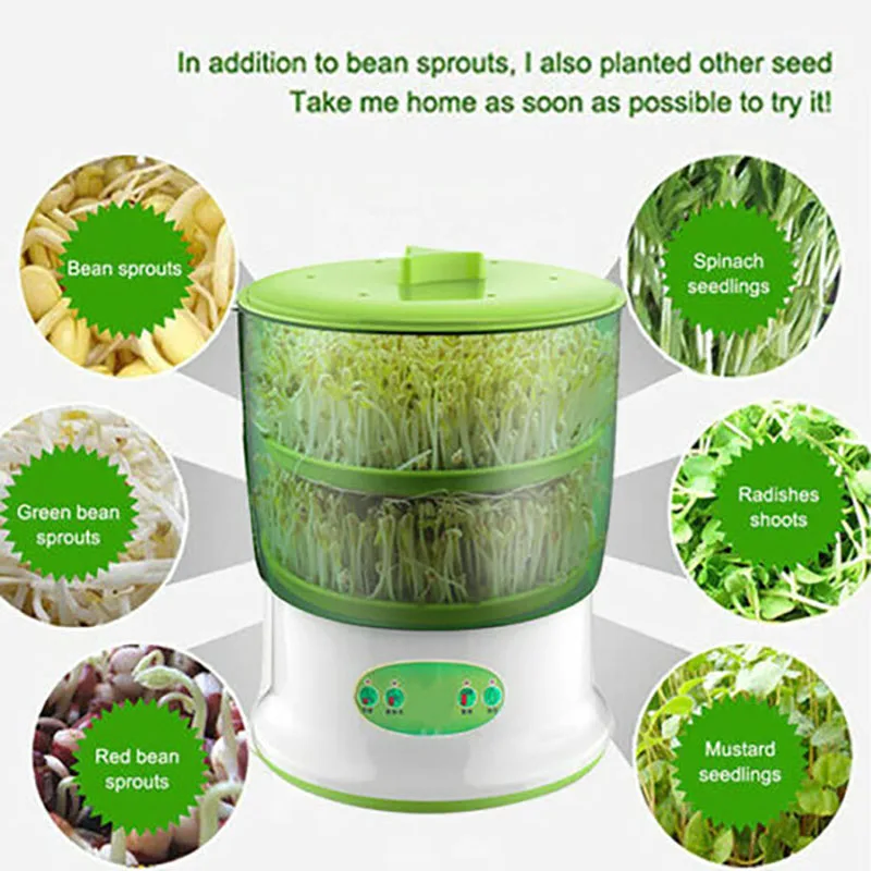 อัตโนมัติ Bean Sprout เครื่อง2-3ชั้นพร้อมแผ่นขนาดใหญ่ความจุ Thermostat สีเขียวเมล็ดพืชถั่วเครื่องปลูก