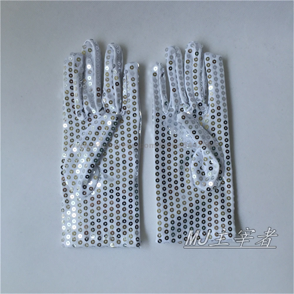 MJ Michael Jackson Billie Jean Preformance White Sequins Cosplay Glove Cosplay Prop Collection for Adults & Kids #1BLJD17