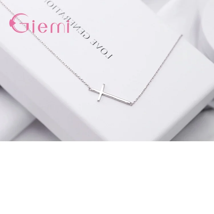 925 Silver Needle Cross Necklace&Pendant Women Fashion Jewelry Minimalist Tiny Chain Necklaces Female Accessories