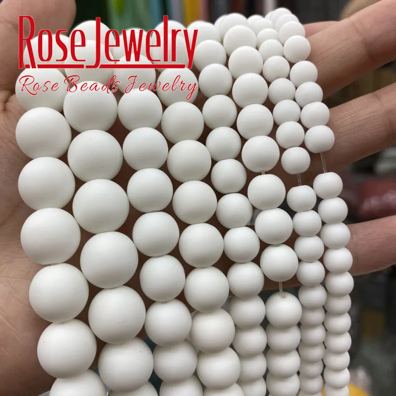 AAA+ Natural Matte White Agates Beads Dull Polish White Onyx Round Stone Beads For Jewelry Making Charms Bracelets 15\