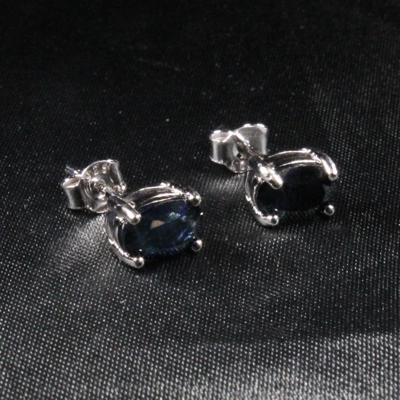 CoLife Jewelry Black Sapphire Stud Earrings 5*7mm Natural Black Sapphire Silver Earrings 925 Silver Black Sapphire Jewelry