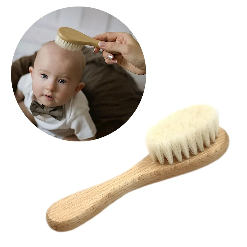 Hot Sales Safety Good Quality   Natural Wool beech Wooden Comb  Kids  Baby Hair Brush