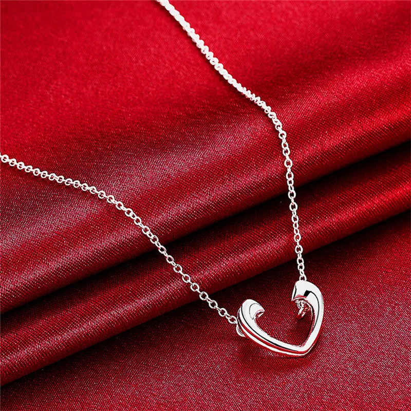 BABYLLNT 925 Sterling Silver Open Heart Pendant Necklace For Women Charm Wedding Engagement Party Fashion Jewelry Gift image 4