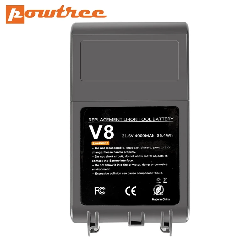 Powtree 4000mAh V8 bateria do 21.6V Dyson V8 Absolute V8 Animal Fluffy Li-ion odkurzacz 215681 215866-01/02 RA6-UK-HNC1123