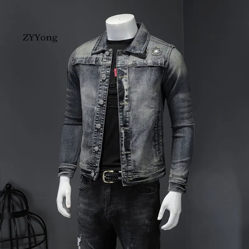 American Bomber Pilot Denim Jacket Men Jeans Coats Motorcycle Casual Slim Elasticity Outwear Clothing Overcoat Ropa Hombre