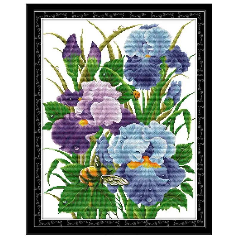 Iris pittura di fiori contati stampata su tela 11CT 14CT kit FAI DA TE ricamo A Punto Croce Set di cucito decorazioni per la casa