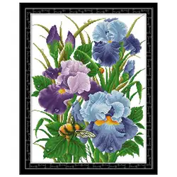 Iris pittura di fiori contati stampata su tela 11CT 14CT kit FAI DA TE ricamo A Punto Croce Set di cucito decorazioni per la casa