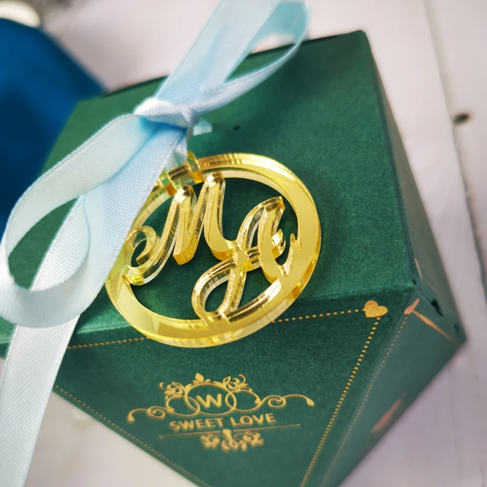 50pcs Personalized custom Round wedding name and Initials tags color Mirror gold,Wedding/for Baby Gift candy tag Table Decor