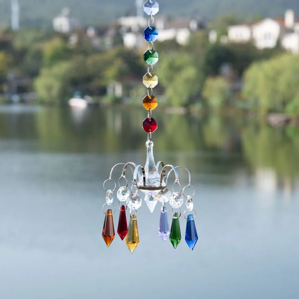 Rainbow Crystal Prism Wind Chime Pendant Sun Catcher Chandelier Parts Colorful Beads Hanging Ball Drop Home Garden Xmas Decor