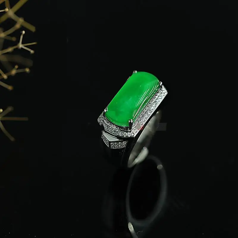 Three-dimensional design silver inlaid natural chalcedony saddle men's ring opening domineering masculine luxury jewelry