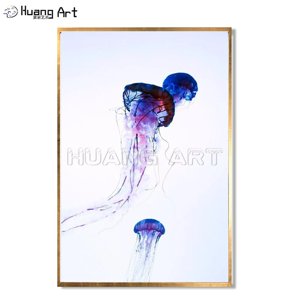 Hand Painted Acrylic Picture Seabed Medusa for House Decorative Handmade Beautiful Jellyfish Art Oil Painting on Canvas