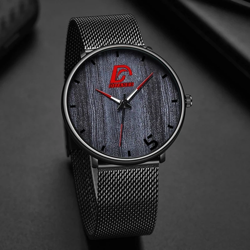 Mens Fashion Business Ultra Thin Minimalist Stainless Steel Mesh Belt Quartz  Watch  Men Sports Leather Watches reloj hombre