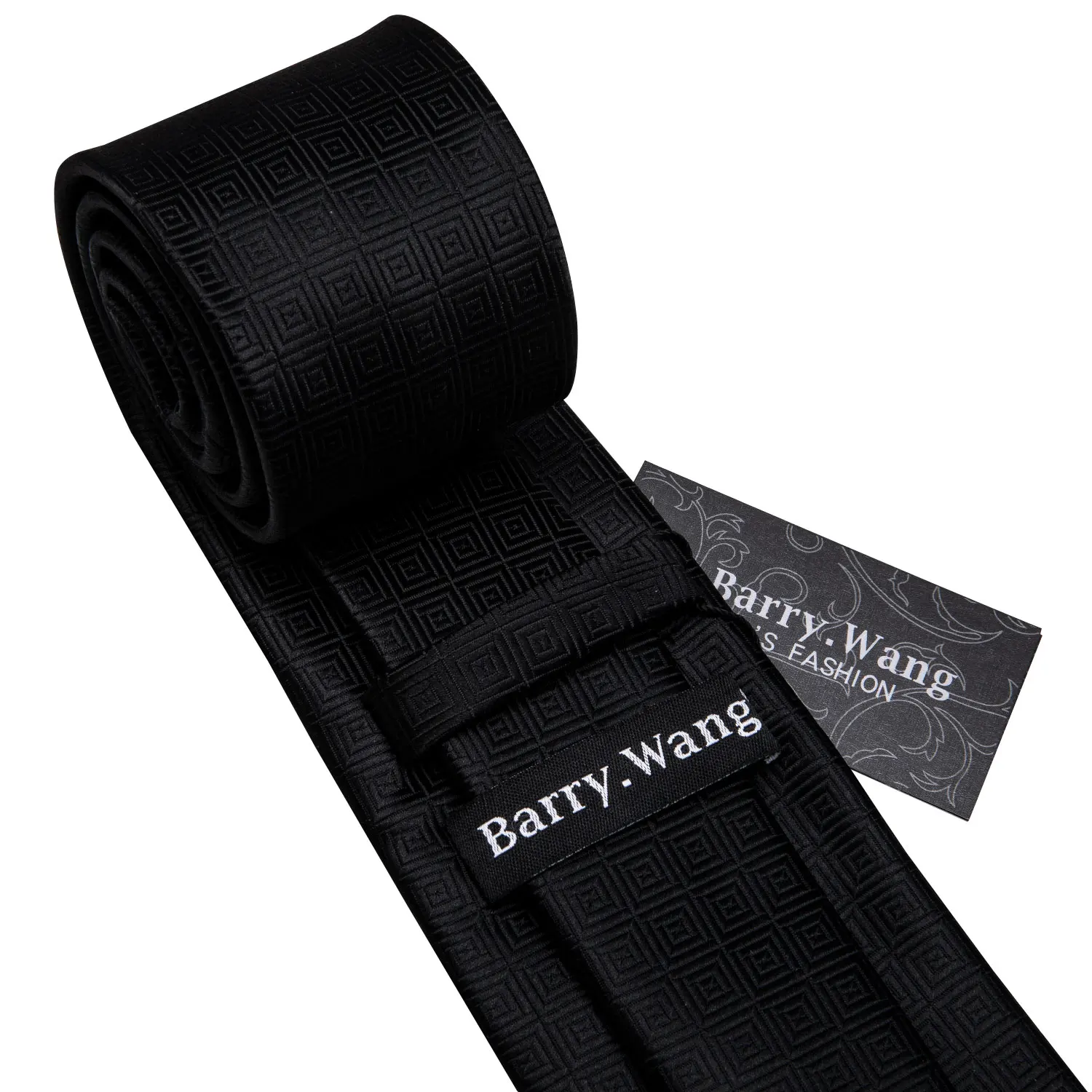 Black Geometric Tie Silk Tie For Men Wedding Tie Party Necktie Handkerchief Cravat Barry.Wang Fashion Designer Tie Set LS-5225