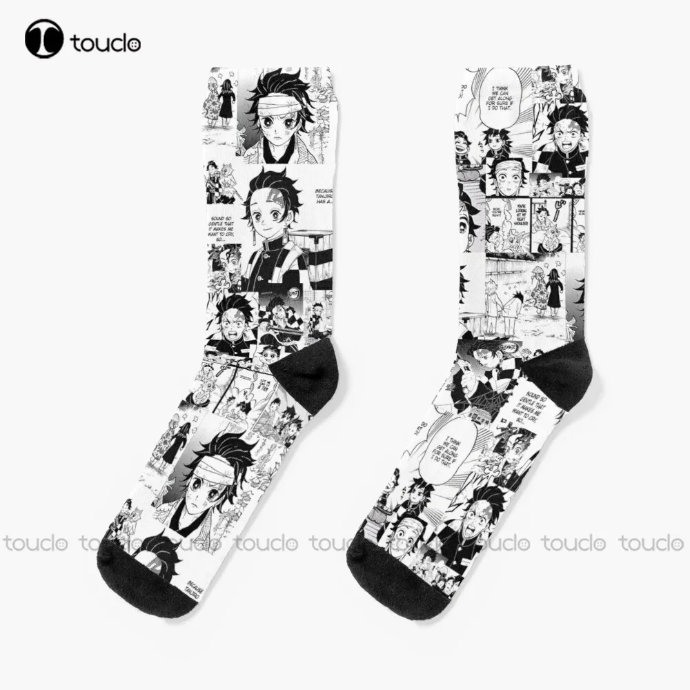 Tanjiro Manga Collage  Socks Orange Socks Christmas New Year Gift Unisex Adult Teen Youth Socks 360° Digital Print Fashion New