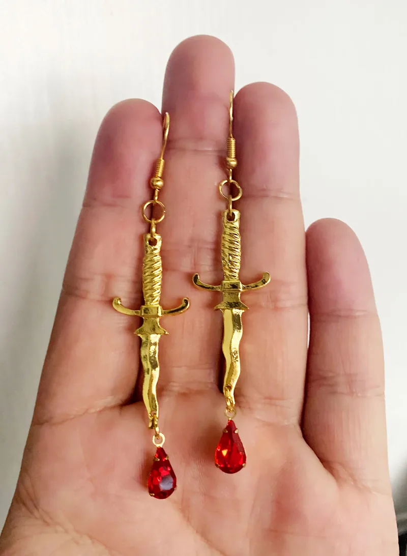 

Dagger Earrings with Red Blood,Knife Earrings,red Drop Earring,horror Jewelry