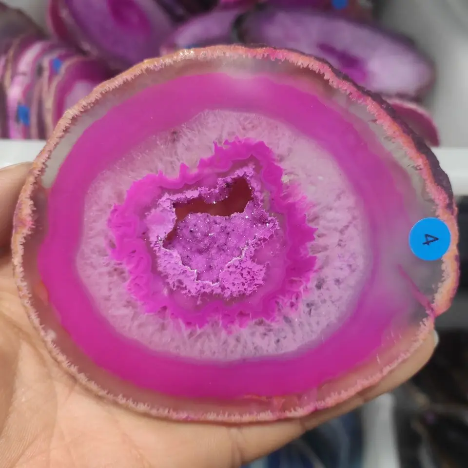 1pcs Natural agate slices coaster Polished pink Agate Slice+stents