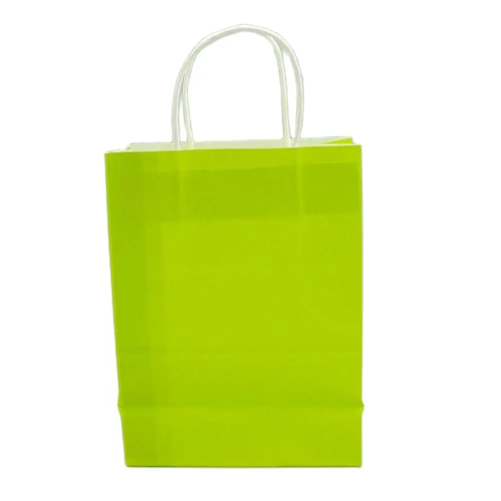 

100x ECO Promotional Recyclable Fancy Colored Kraft Paper Bag Green Color Craft Paper Shopping Gift Packaging Bags With Handle