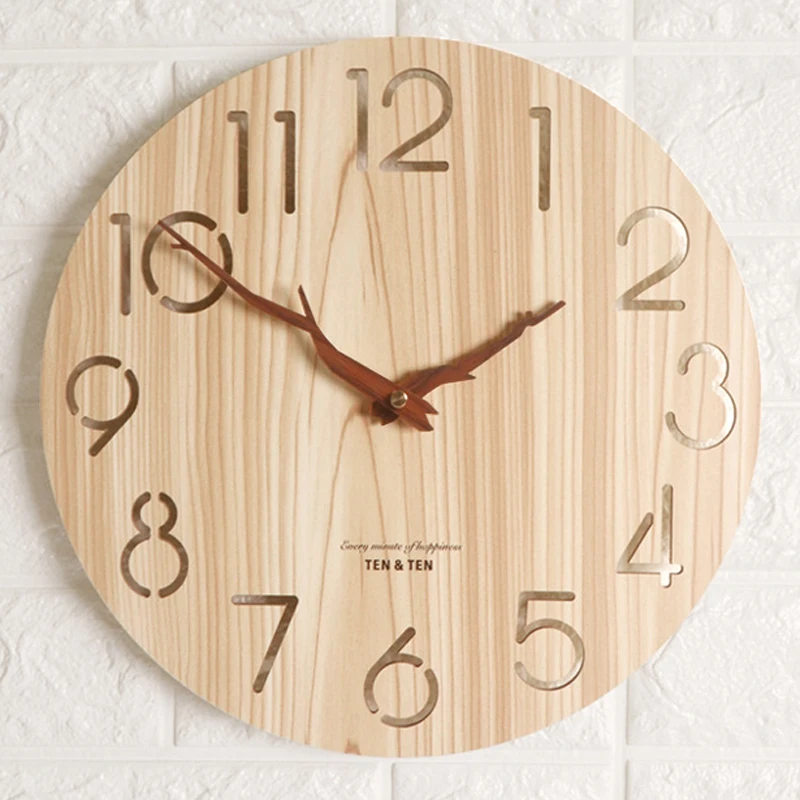 Wooden 3D Wall Clock Modern Design Nordic Children's Room Decoration Kitchen Clock Art Hollow Wall Watch Home Decor 12 Inch