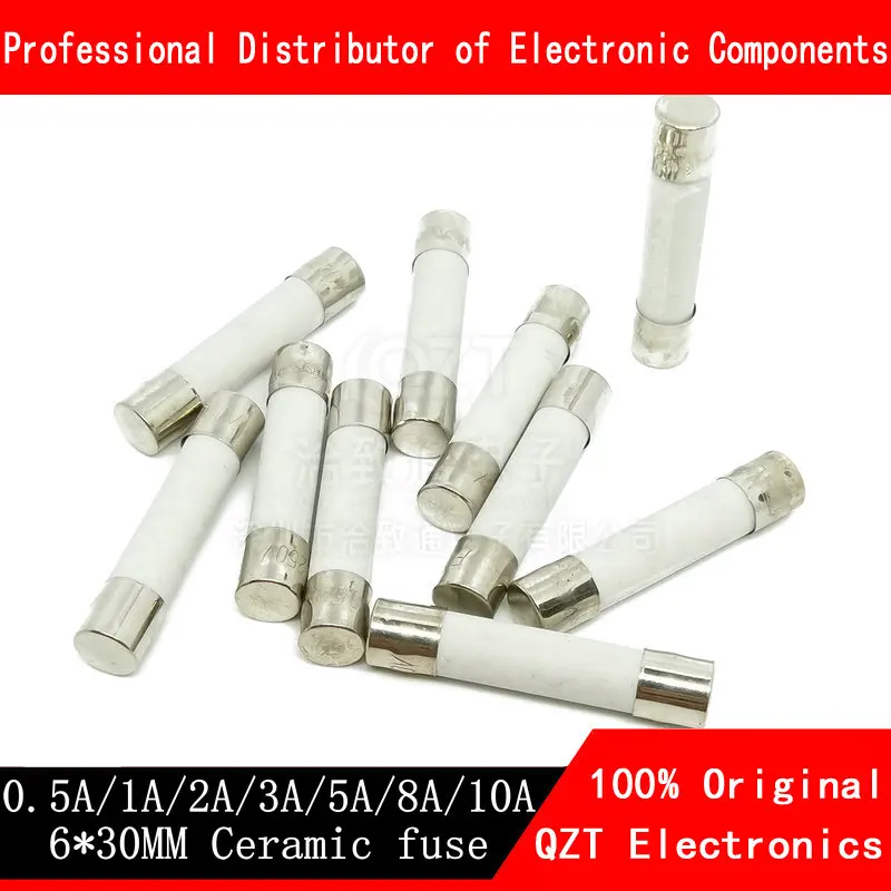 Fusível de cerâmica fast blow, fusível de cerâmica 6*30mm 6x30mm 100 v 0,1a 0,5a 1a 1,5a 2a 2.5a 3a 3.15a 4a 5a 6a 6.3a 8a 10a 15a 20a 25a 30a com 250 peças