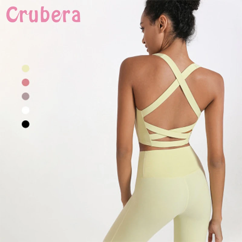 

CRUBERA CROSS Anti-sweat Athletic Training Ladies Buttery-soft Push Up Padded Gym Fitness Workout Running Sport Bras Crop Top