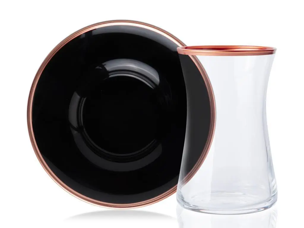 DOLBOVISembol Zücev 12 Piece Gilt Glass Tea cup Pad BLACK/COPPER mug кружка coffee cup cup اكواب قهوه tazas