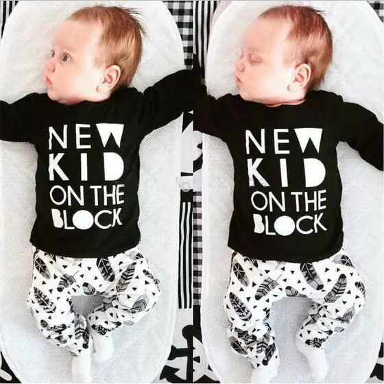 

2023 Baby Boy Clothes Infant Clothing Sets Long Sleeved T-shirt + pants Creative newborn baby clothing set NEW KID ON THE BLOCK