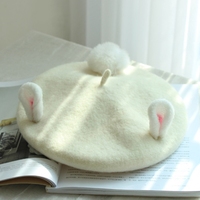 Women's beret hat DIY handmade wool felt rabbit ear painter hat autumn and winter woolen parent-child beanie wholesale