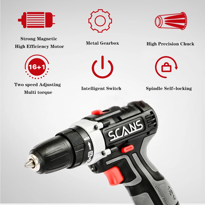 SCANS SC1121 professional tool 12V  Cordless electric Screwdriver Cordless Drill Lithium Battery Dual Speed