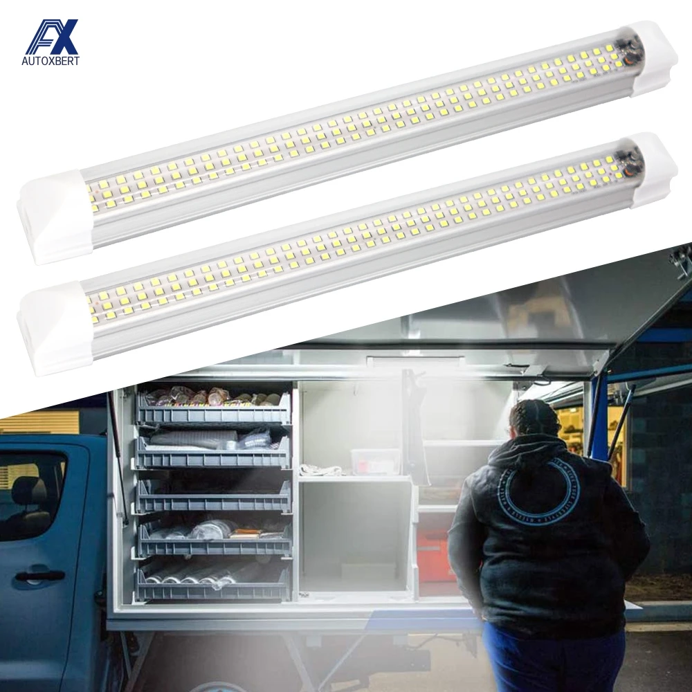 2Pcs 108 LED Car Interior White Strip Light Bar Car Interior Lamp with On/Off Switch Van Cabin Lorry Truck Camper Boat Camper