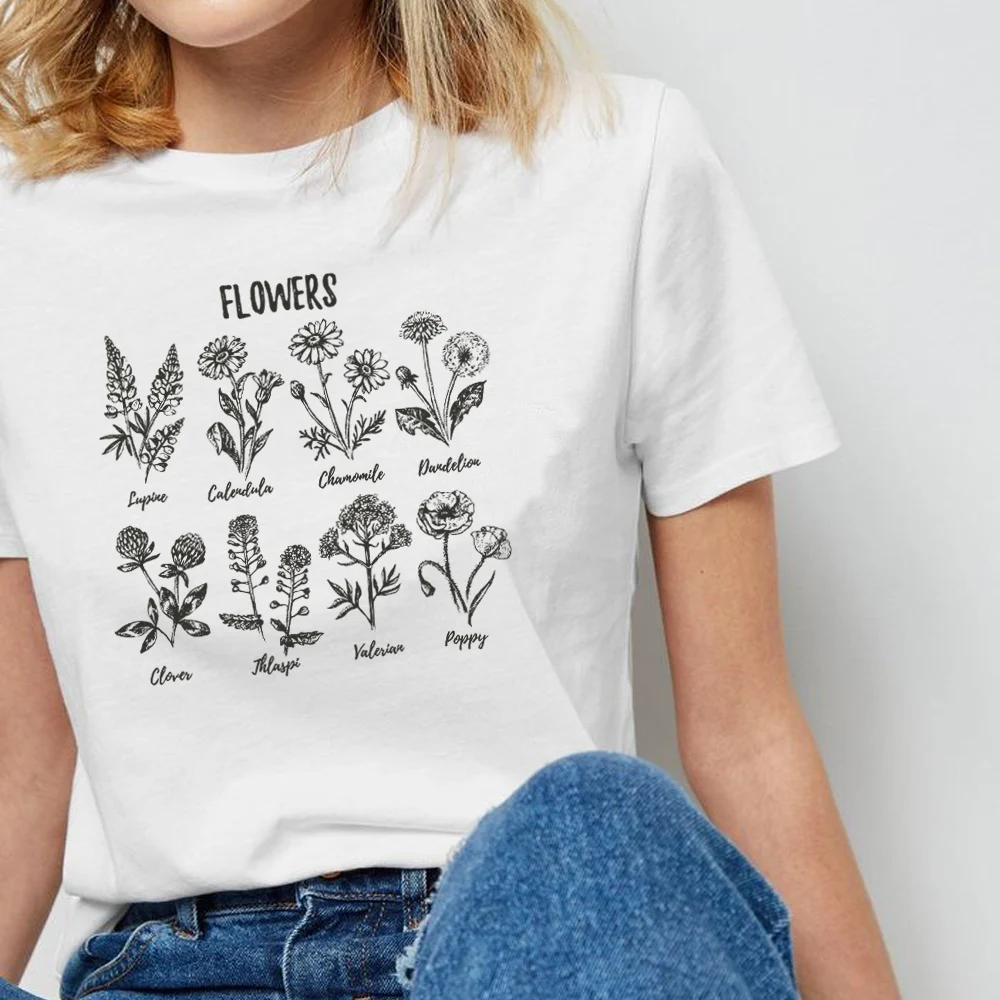 

Women's Wild Flowers Short Sleeve Tee Summer Casual Boho Style Floral Print Tee Cute Aesthetic Garden Shirt Crazy Plant Lady Top
