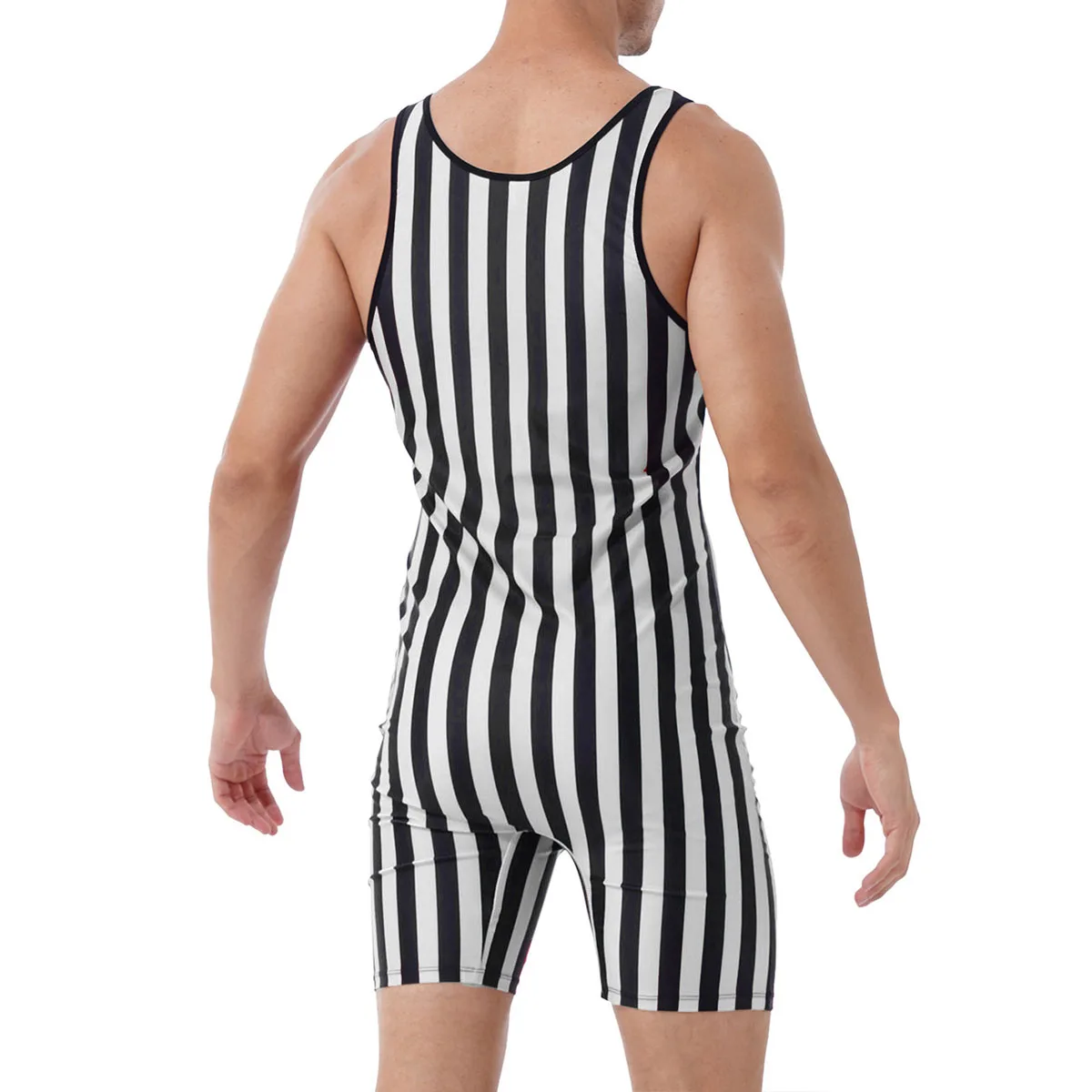 Men Pajamas Jumpsuit Homewear Striped Sleeveless Comfortable Leisure Sleepwear Rompers Nightwear Wrestling Singlet Bodysuit