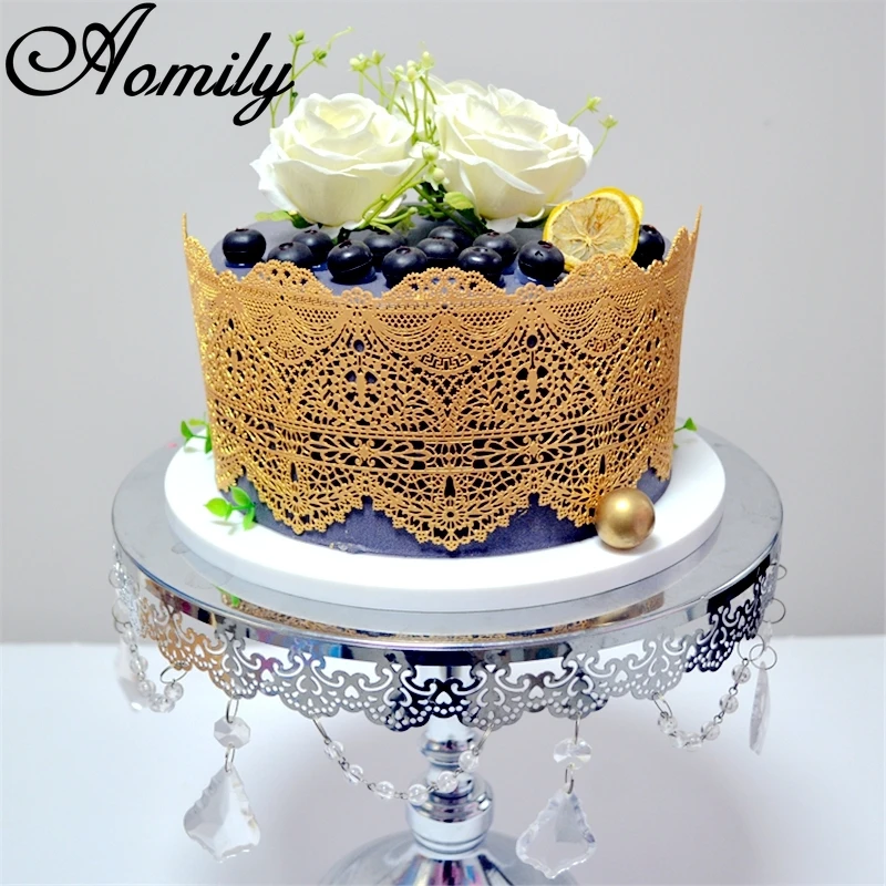 Aomily 3 Kinds of Lace Flower Silicone Mold Wedding birthday Cake Border Decoration Fondant Cake Surround Food Grade Mat Baking