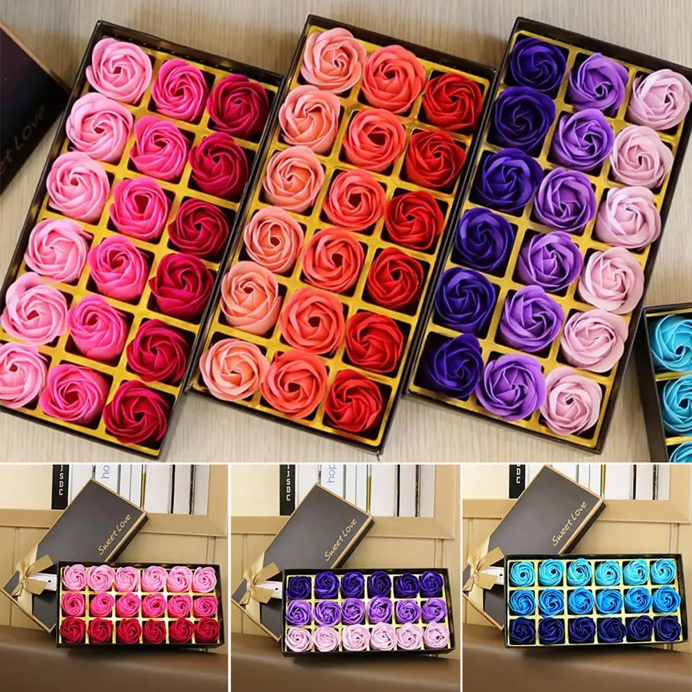 18Pcs/Box Soap Rose Flower Elegant Delicate Texture Nice-looking Floral Scented Bath Soap Rose Gift Box for Valentine's Day