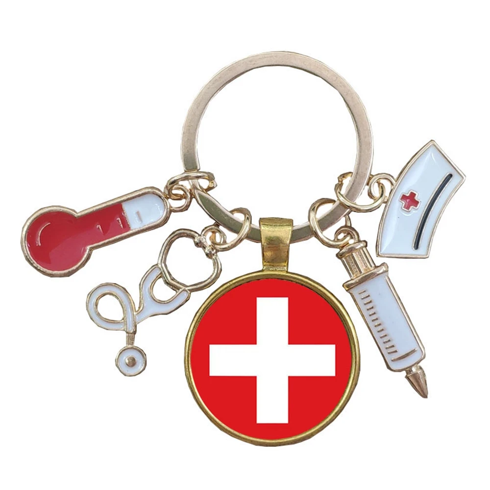 Time Gem Charm The Red Cross Medical Syringe Stethoscope Nurse Cap Mask Keychain Key Ring Design Hospital Doctor Prize Gift