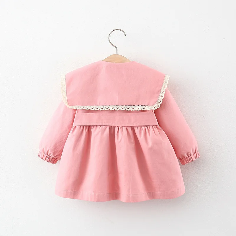 Spring Fall Toddler Clothes Children Outwear Infant Coat Korean Doll Collar Cotton Belt Kids Jacket Little Girls Clothing BC2147