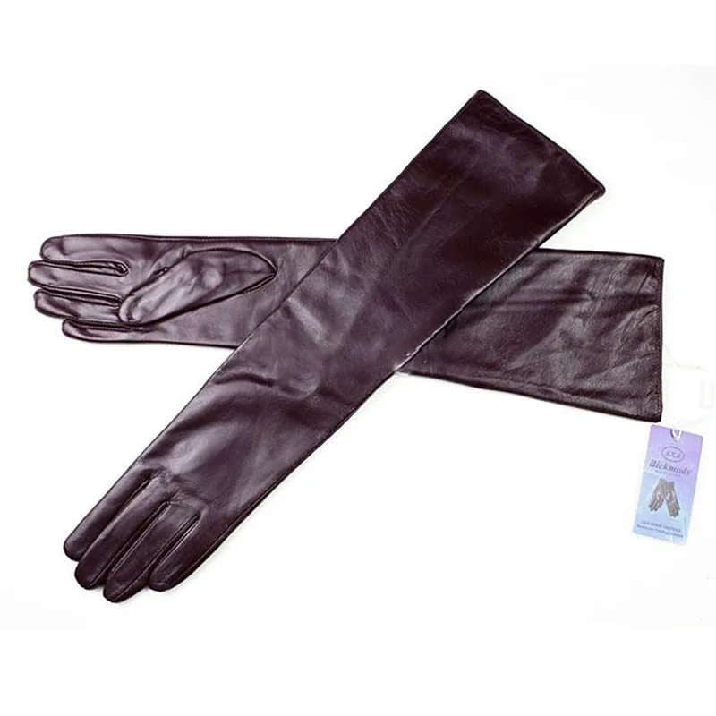 Long Sheepskin Leather Gloves Women\'s Fashion Color Velvet Lining Autumn and Winter Windproof and Warm Finger Gloves