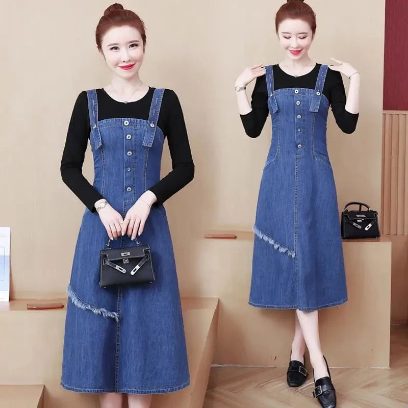 Женский джинсовый сарафан без рукавов, свободное Повседневное платье на бретелях