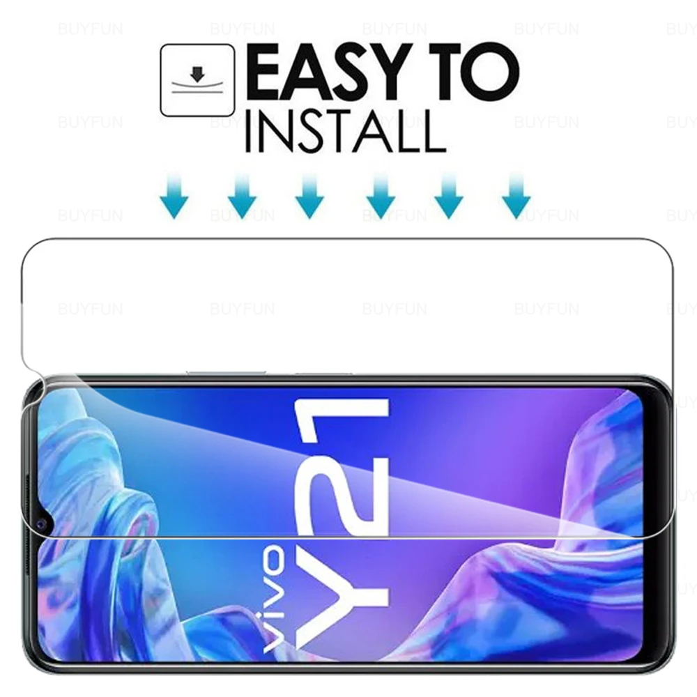 2Pcs 10D กระจกนิรภัยสำหรับ Vivo Y21 Clear ป้องกันสำหรับ Vivo Y21 Vivi Y 21 21Y 6.51 "หน้าจอป้องกันฟิล์ม