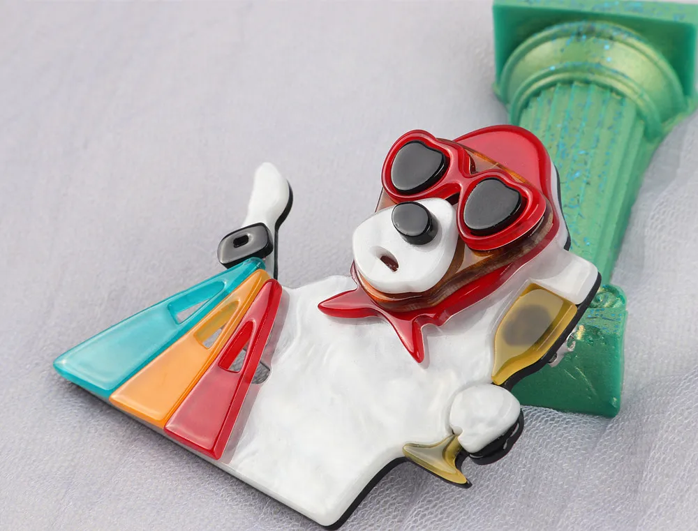 FishSheep Cute Shopping Dog Acrylic Brooches For Women Resin Cartoon Animals Brooches Pins Jewelry Coat Dress Accessories Gifts