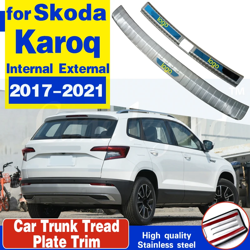 Car styling for Skoda KAROQ 2017-2021 stainless steel Sedan Trunk Rear guard Tread Plate Pedals Rear Bumper Protector Sill