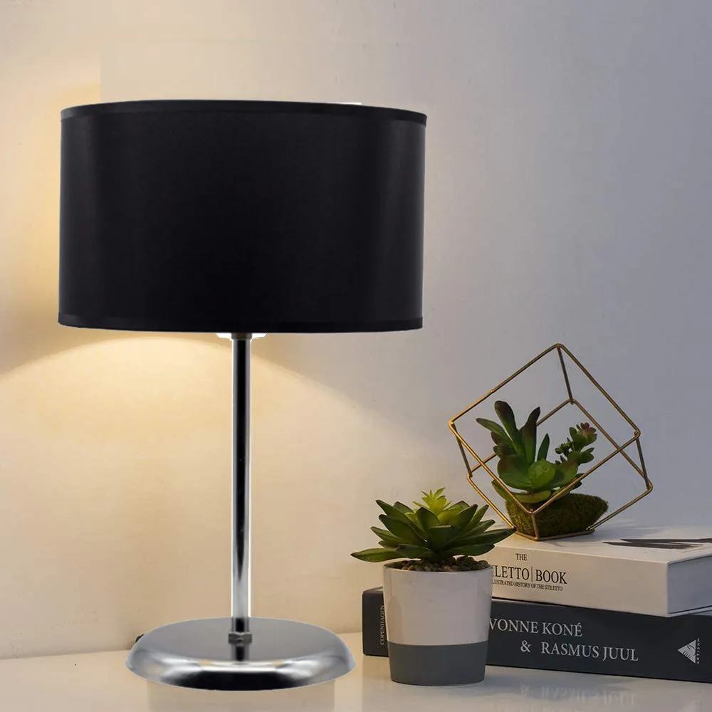 Decorative Modern Design Metal Housing Lampshade Table Lamp Black Round Hood Chrome Body