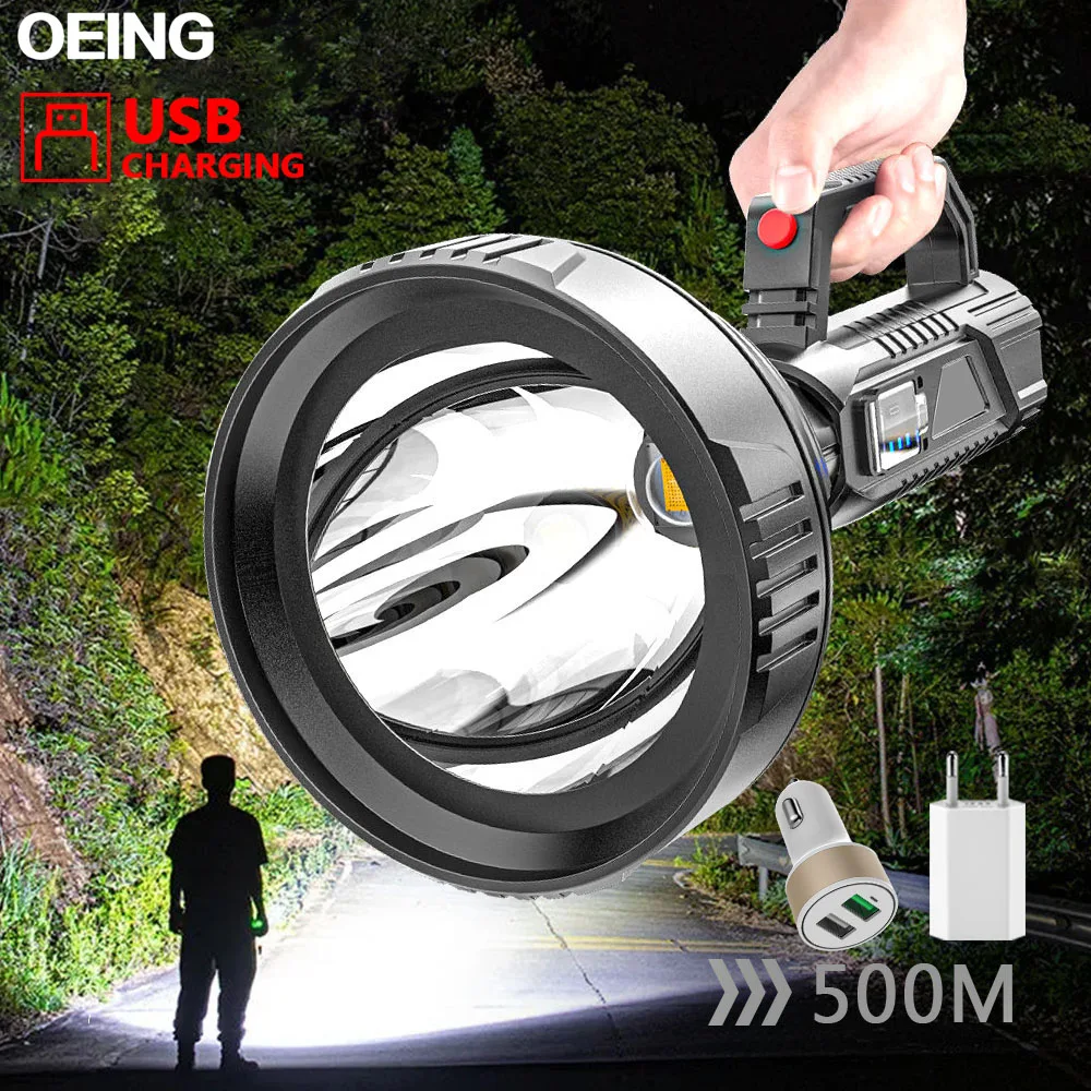 Powerful Searchlight USB Rechargeable Tactical Flashlight Long Range Waterproof LED Torch Outdoor Patrol 18650 Battery Lantern