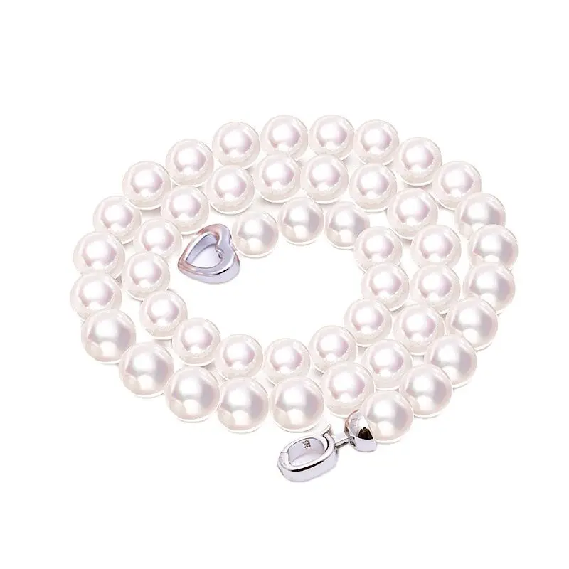 

MADALENA SARARA AAA 8-9mm Freshwater Pearl Strand Women Necklace Natural White Color Fine Luster Heart Clasp Set