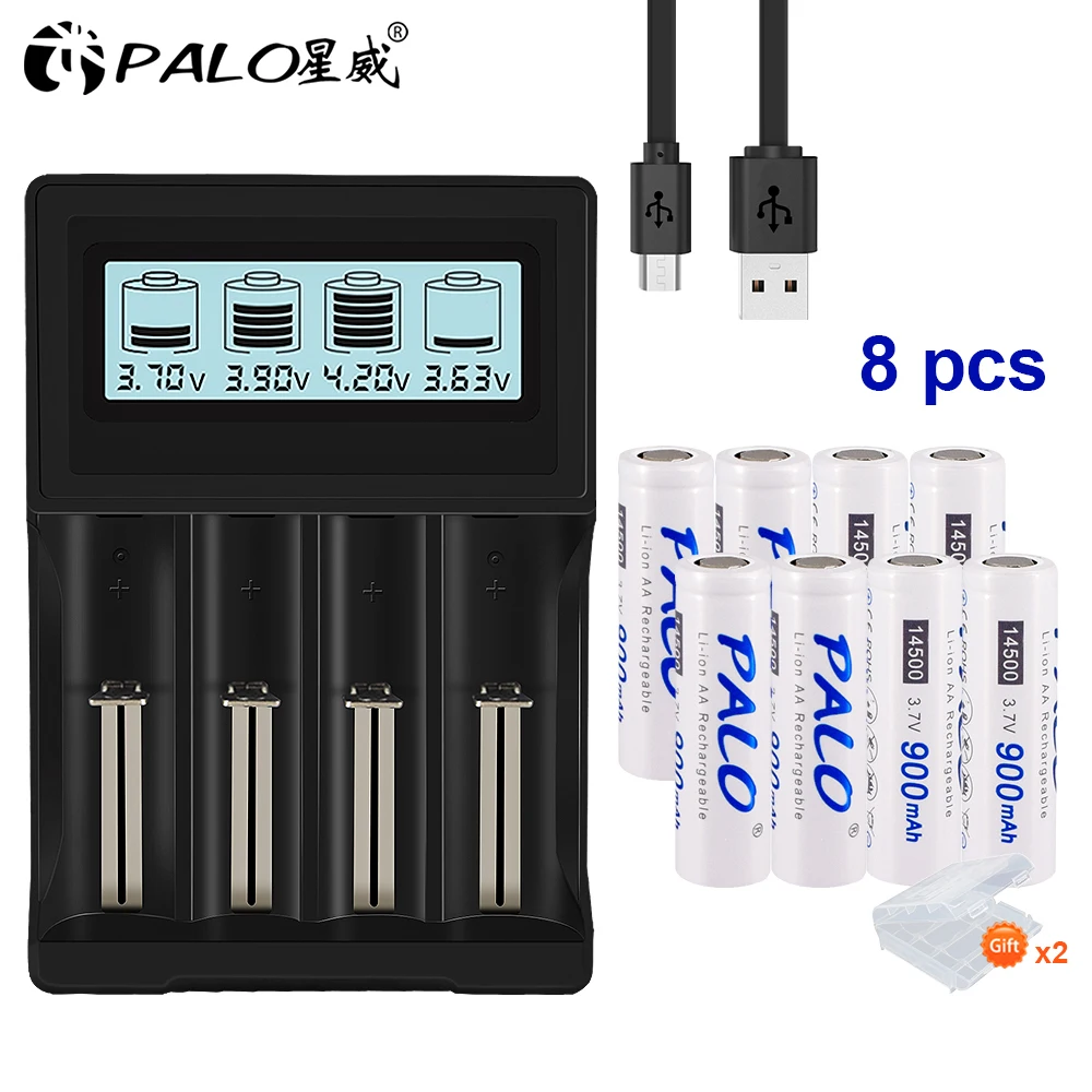 

PALO 3.7V 14500 Li-ion Battery 900mAh AA Rechargeable Batteries 14500 Battery for Wireless Mouse Electric Toy Flashlight