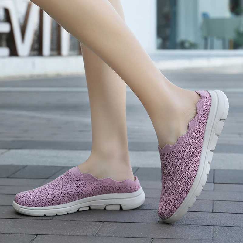 Women Plus Size Summer Autumn Spring Sneakers Knitting Sock Female Casual Slip On Flat Shoe Soft Mesh Walking Footwear Size35~42