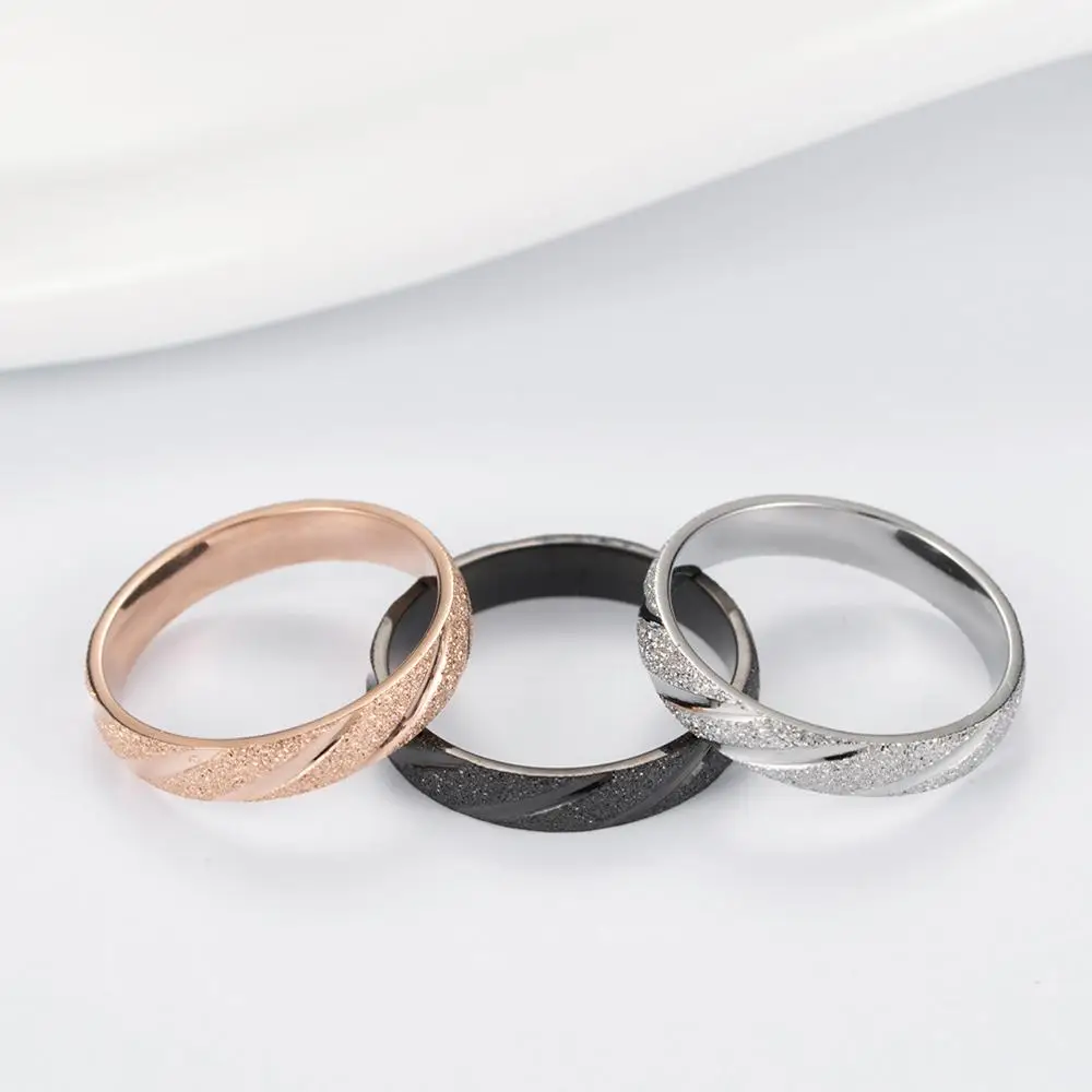 KNOCK Vintage 4mm Frosted Stainless Steel Ring  black /Rose Gold Engagement Wedding Rings Jewelry For Women