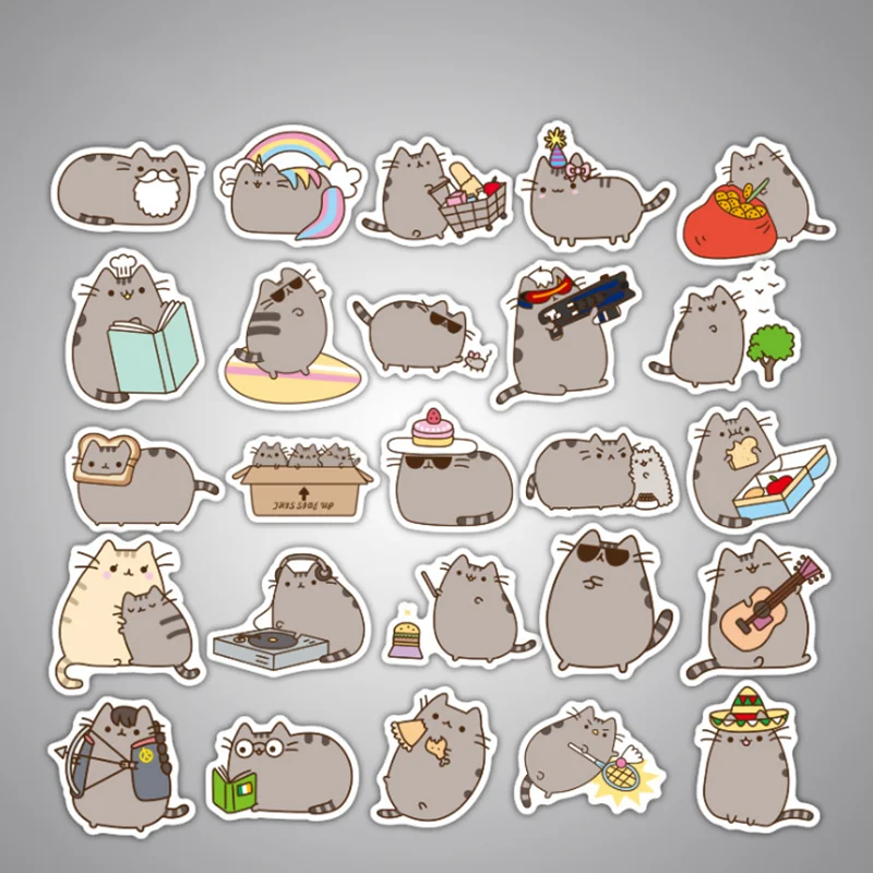 10/30/50PCS Cartoon Cute Fat Cat Graffiti Car Trunk Fashion Mobile Phone Skateboard Expression Sticker Toy Wholesale