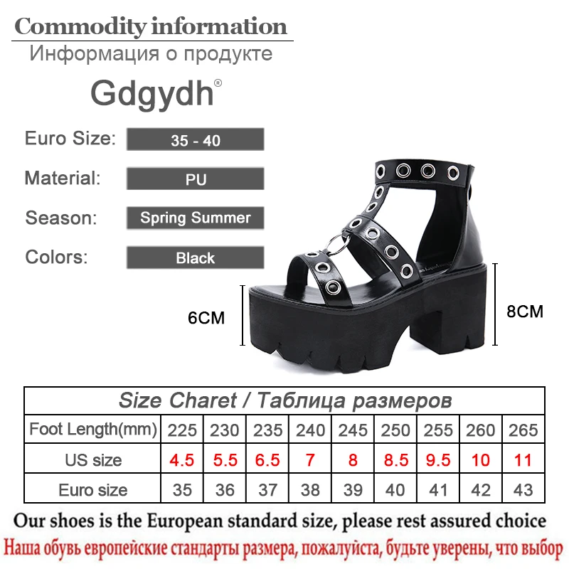 Gdgydh Black Punk Gothic Platform Sandals Open Toe Buckle Strappy Women Summer Shoes Sexy Rivets Thick Heels Footwear Drop Ship