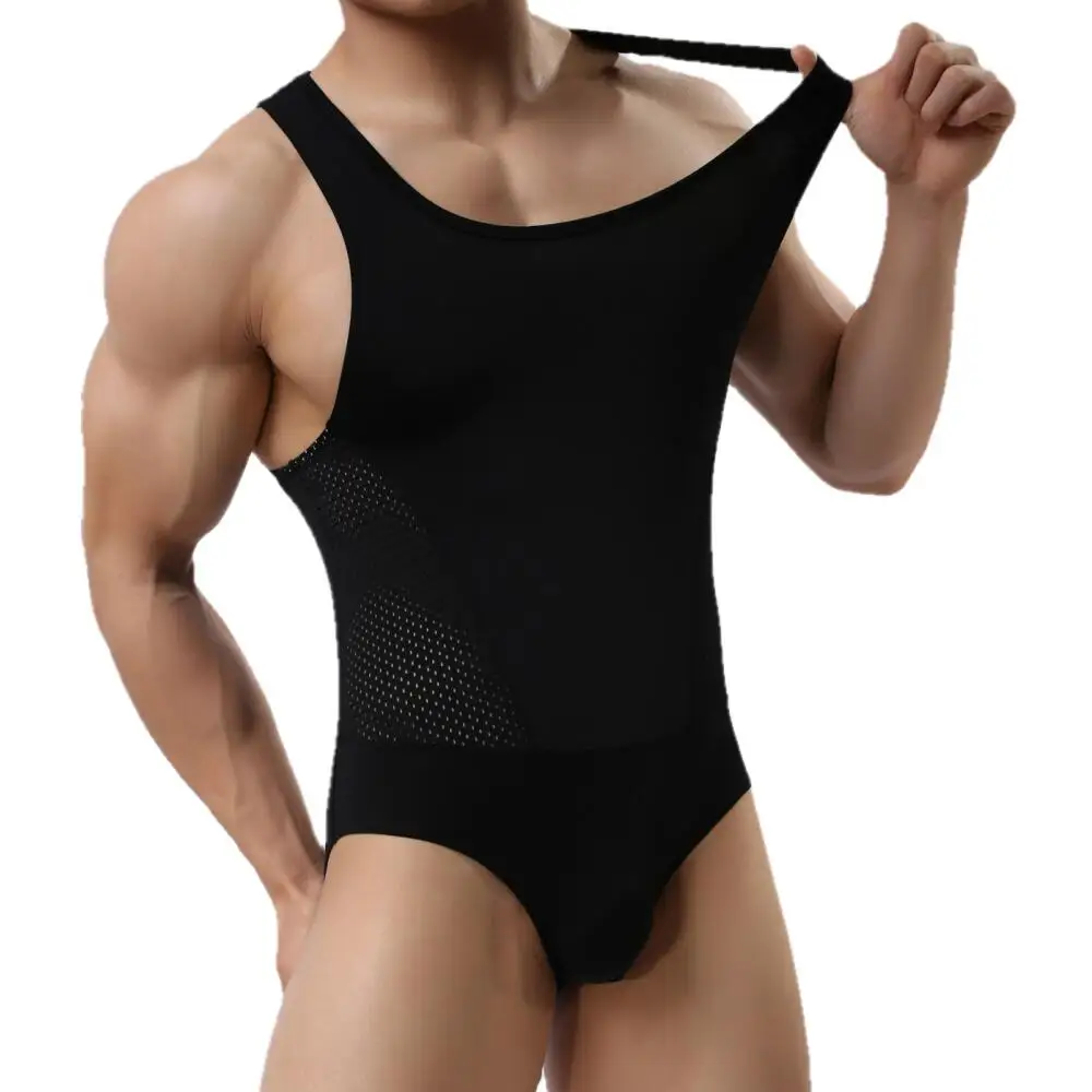 BRAVE PERSON Brand Breathable Mesh Bodysuits Men Shapers Leotard Male Body Building Singlet Underwear Shapewear for Men Vest