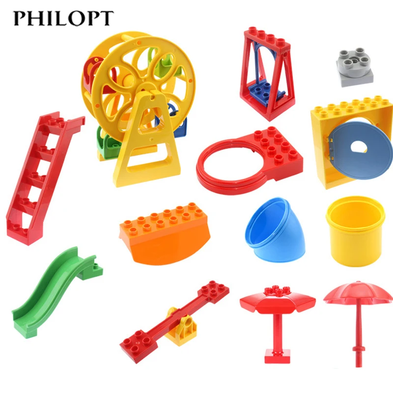 Big Building Blocks Pipeline Playground  Parts Slide Ladder Gear Swing Compatible Bricks Baby Assemble Interactive Toys Gift